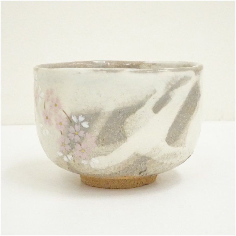 竹桂庵 西山象楽造 裂白釉枝垂桜図茶碗（共箱） 茶道 抹茶 おしゃれ