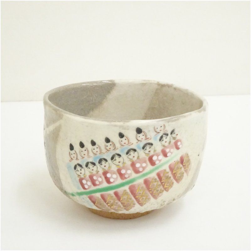 竹桂庵 西山象楽造 裂白釉送雛図茶碗（共箱） 茶道 抹茶 おしゃれ 抹茶