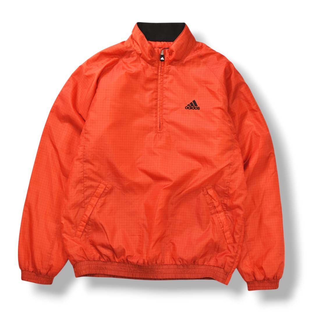 アディダス ゴルフ adidas golf ハーフジップ プルオーバー ウィンド ジャケット ジャンパー 中綿 キルティング ラグランスリーブ パフォーマンス ロゴ L チェック柄 レッド スポーツ カジュアル ウェア メンズ