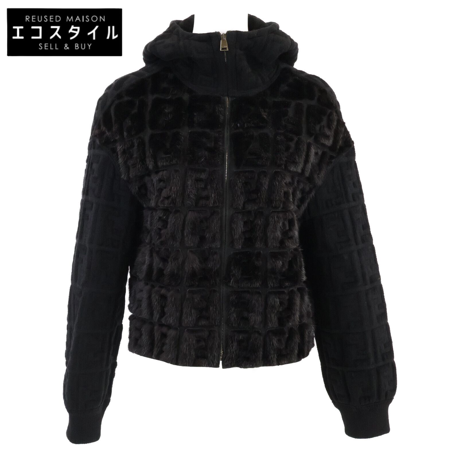 FENDI フェンディ 正規 FNE 59 H ミンクファーロゴ ジップアップ フーディ 38