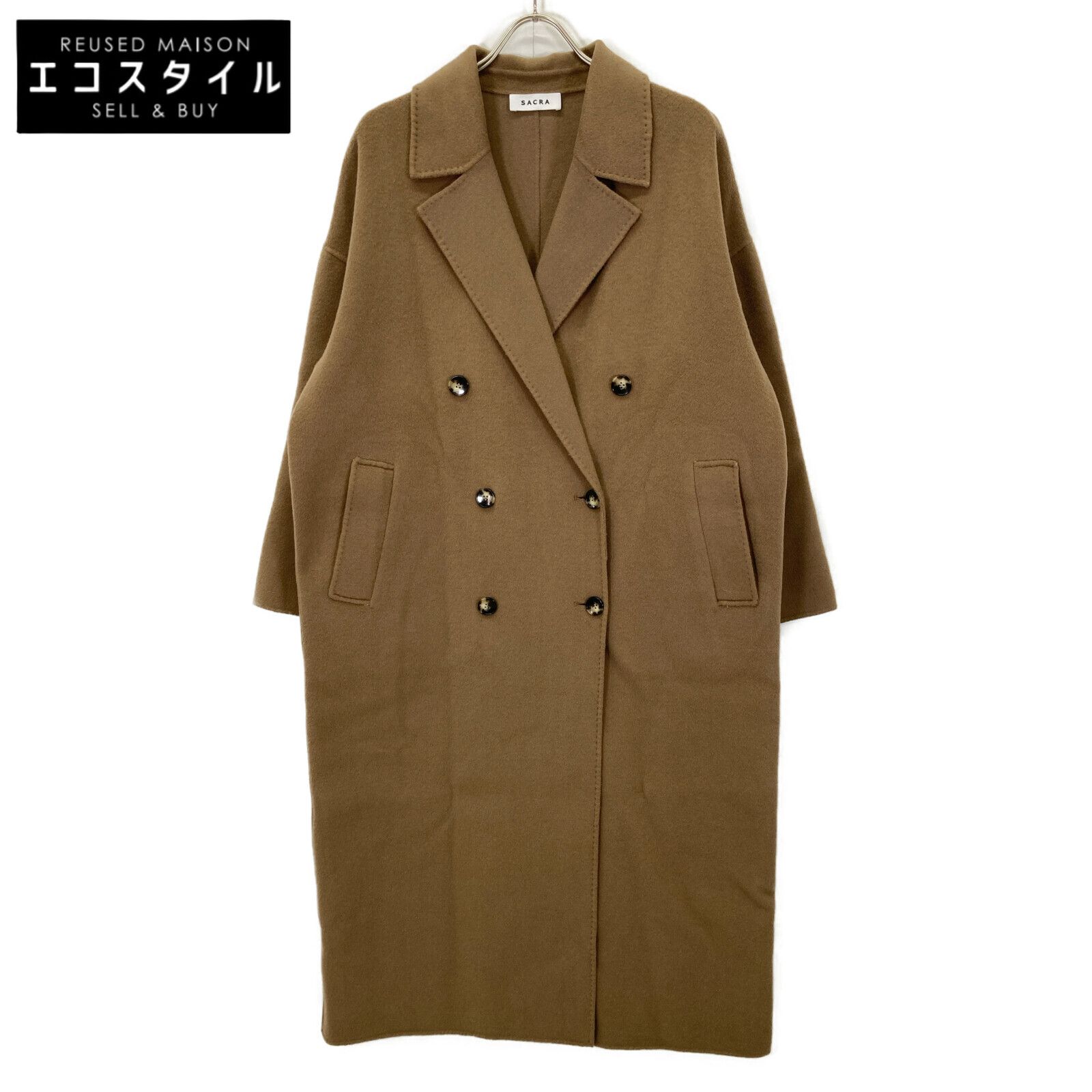 SACRA サクラ ﾌﾞﾗｳﾝ ｳｰﾙ混 ﾀﾞﾌﾞﾙﾌﾞﾚｽﾄ REVER L.COAT 38
