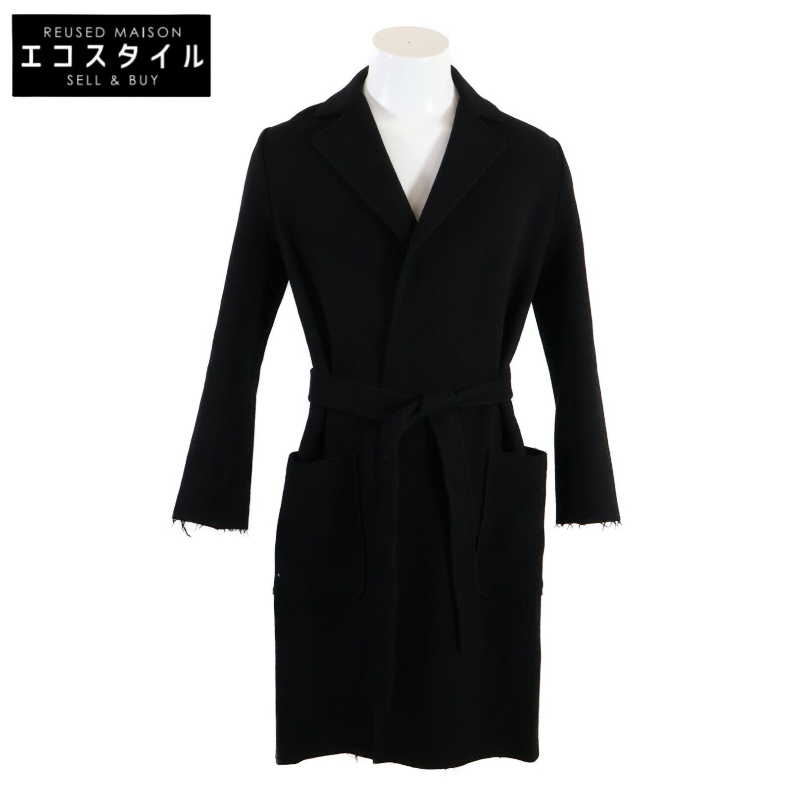 HELMUT LANG ヘルムートラング 16-6309101 ﾌﾞﾗｯｸ ｲﾝｻｲﾄﾞｱｳﾄ ｳｰﾙ ｺｰﾄ S