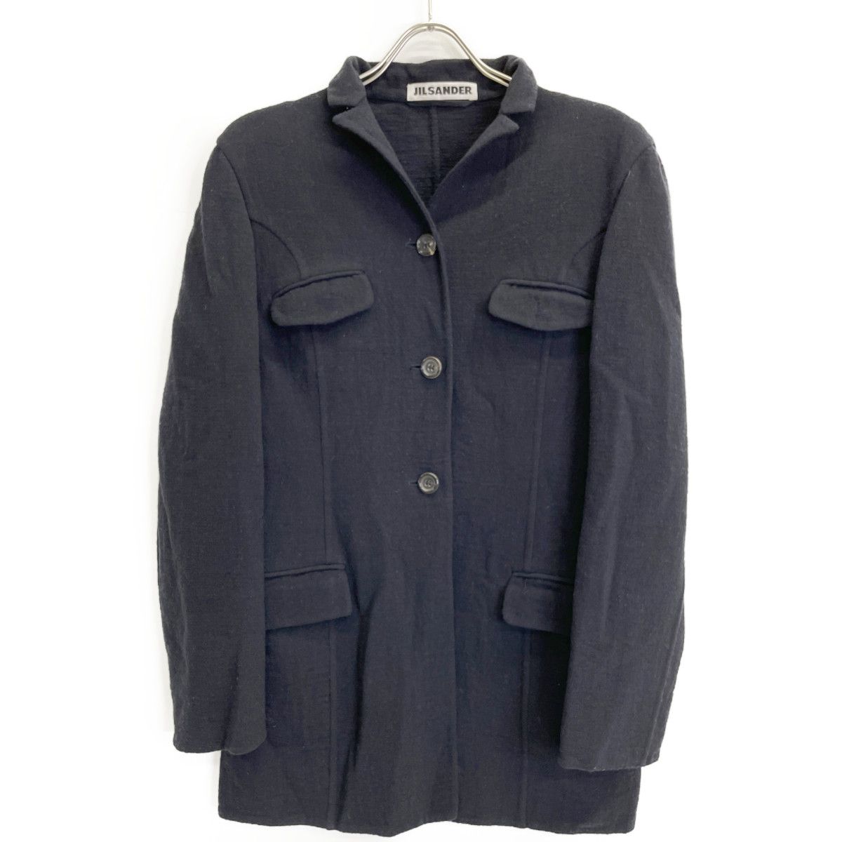 JIL SANDER ジルサンダー ﾈｲﾋﾞｰ ｳｰﾙﾓﾍｱ 縮絨 ｽﾀﾝﾄﾞｶﾗｰｼﾞｬｹｯﾄ 36 - メルカリ