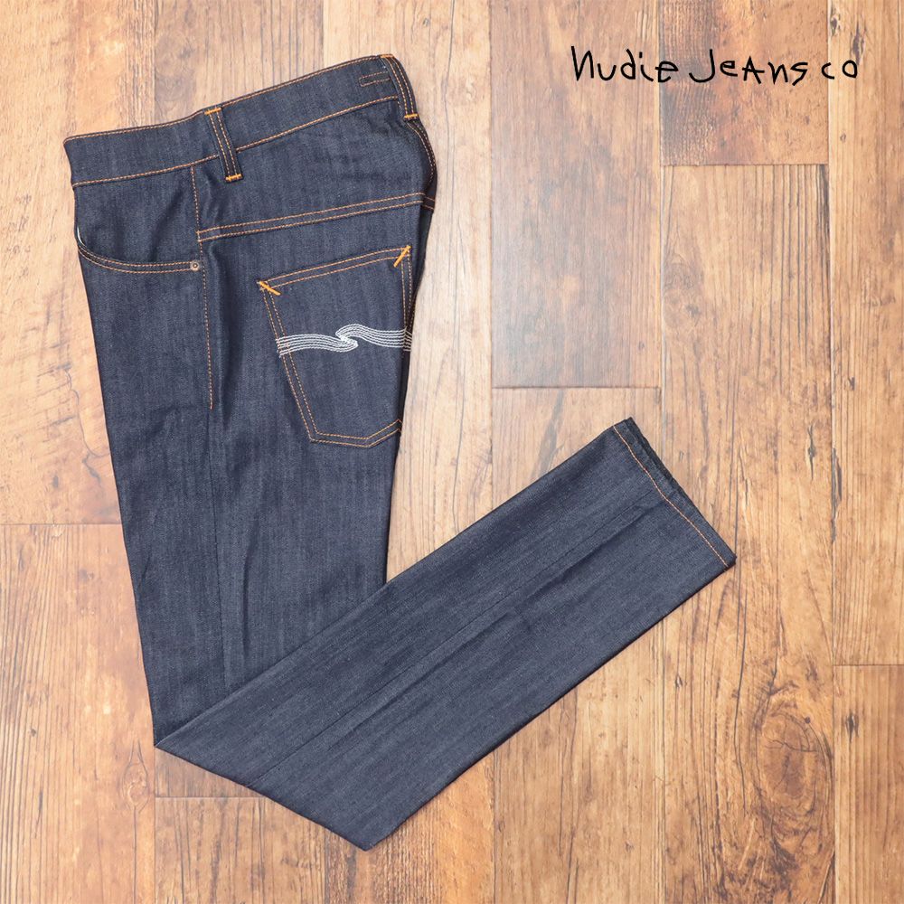 【超激得，品質保証】 Nudie Jeans/32サイズ/デニムパンツ THIN FINN 110268 DRY ECRU EMBO ストレッチ 美脚  イタリア製 ヌーディージーンズ 新品/紺/ネイビー/kt120/ スキニーデニム