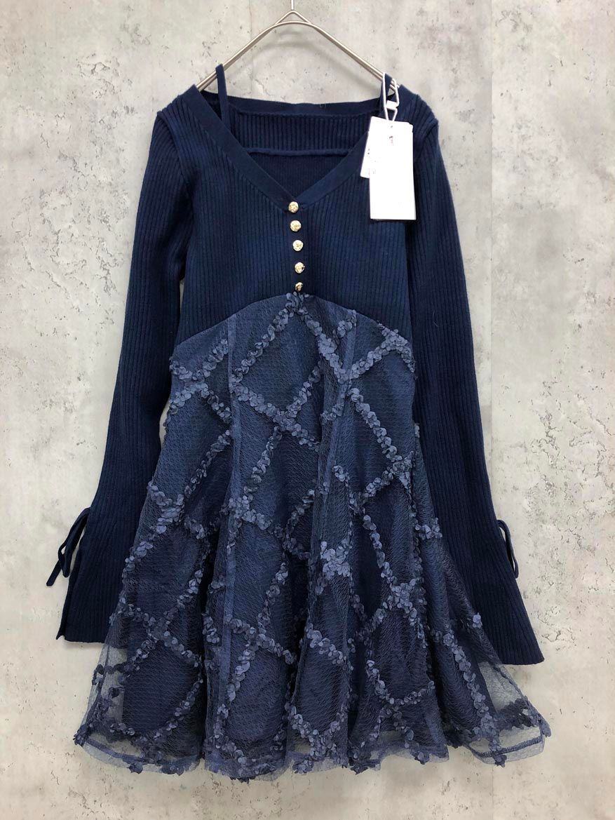 RESEXXY リゼクシー ドッキングフ ミニニット ワンピース sizeF 紺 レディース