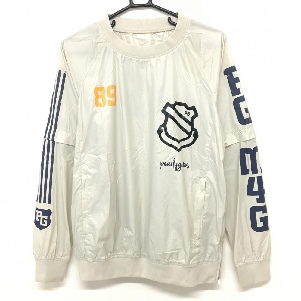 パーリーゲイツ 2WAYスニード ライトベージュ×ネイビー 袖プリント 袖