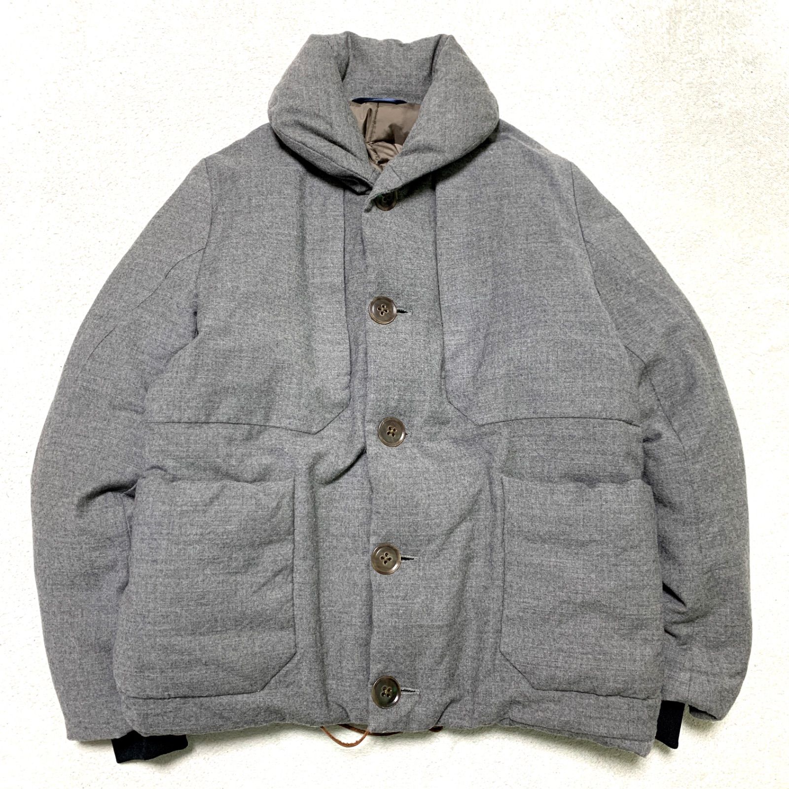 ポールスミス　ウール　ブルゾン　スイングトップ　中綿　キルティング　グレー Paul Smith ダウンジャケット ショールカラー ウール 切り替え ドロー