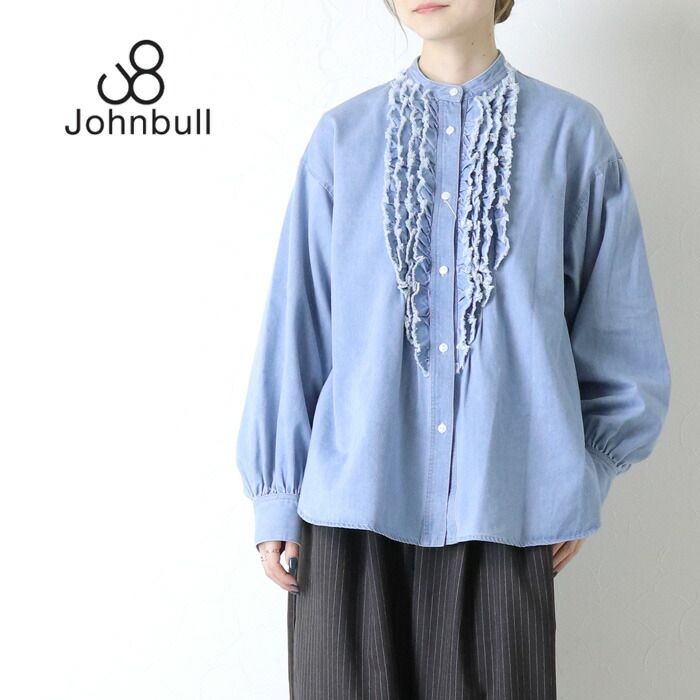 ジョンブル デニムフリルシャツ バンド 無地 羽織 レディース 2025秋冬