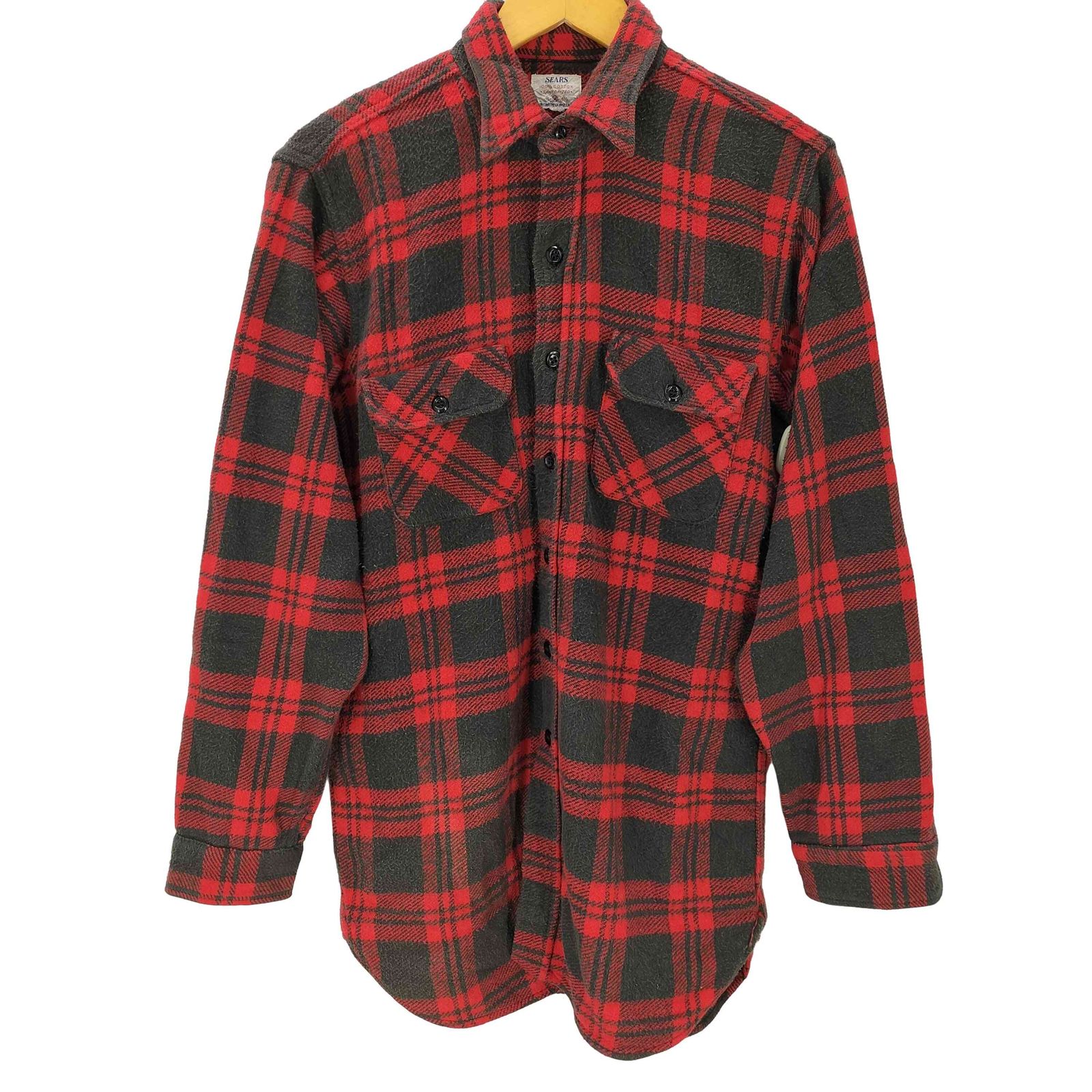 シアーズローバックス SEARS 60 S SANFORIZED マチ付き フラップポケット コットン ヘビーフランネル チェック シャツ メンズ import M
