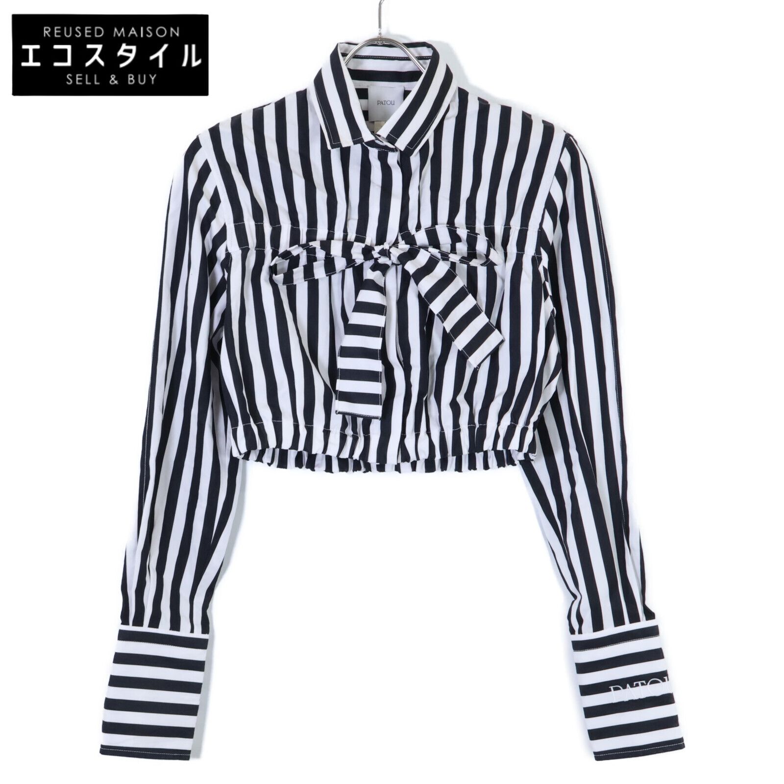 PATOU パトゥ ブラック-ホワイトコットントップス 36