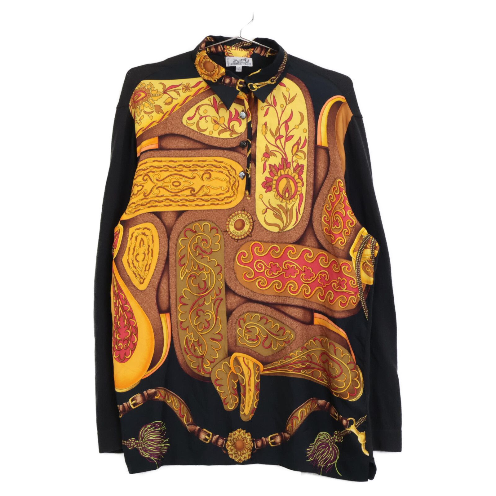 HERMES 総柄トップス　ポロシャツ　ニット切り替 HERMES 総柄トップス ポロシャツ ニット切り替