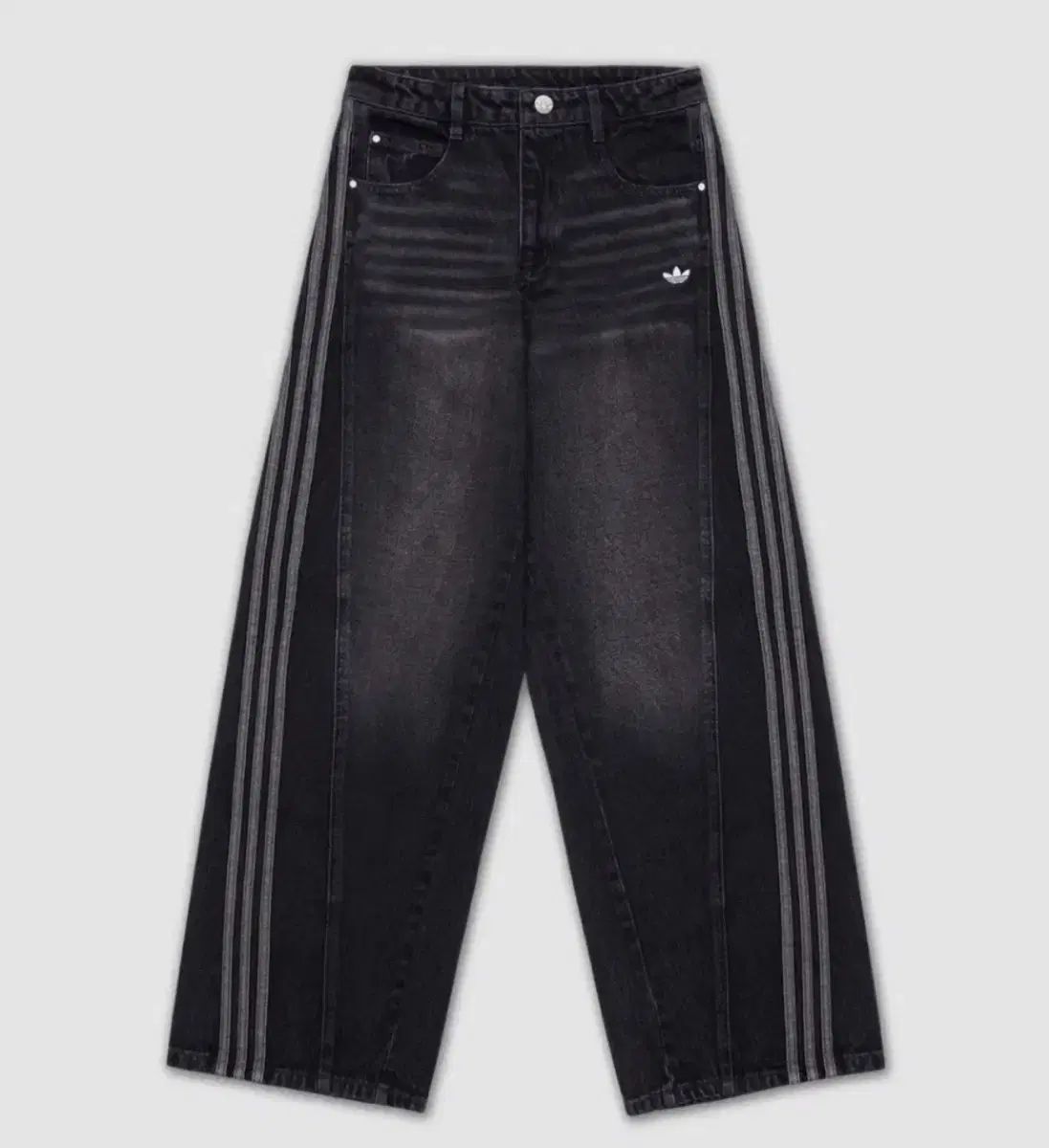 アディダス ルーズ デニム パンツ 3本線 Mサイズ ブラック 27 JX 6865