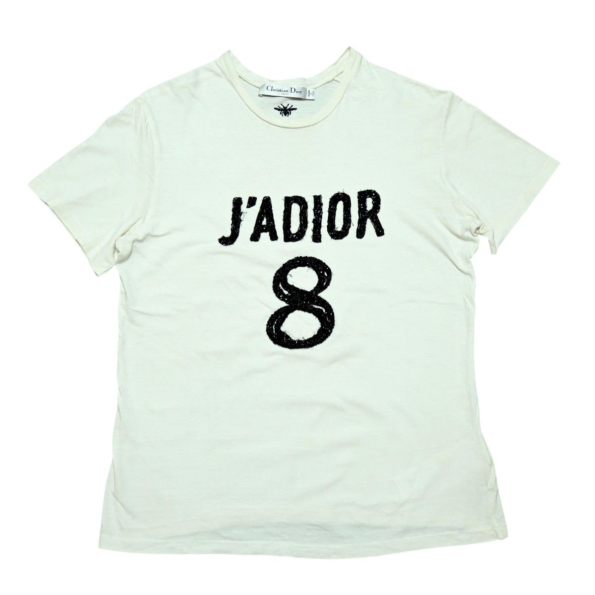 Christian Dior J ADIOR 8 クリスチャンディオール ジャディオール コットン 麻 ビーズ 半袖Tシャツ XS ホワイト ブラック T 2512-k 076