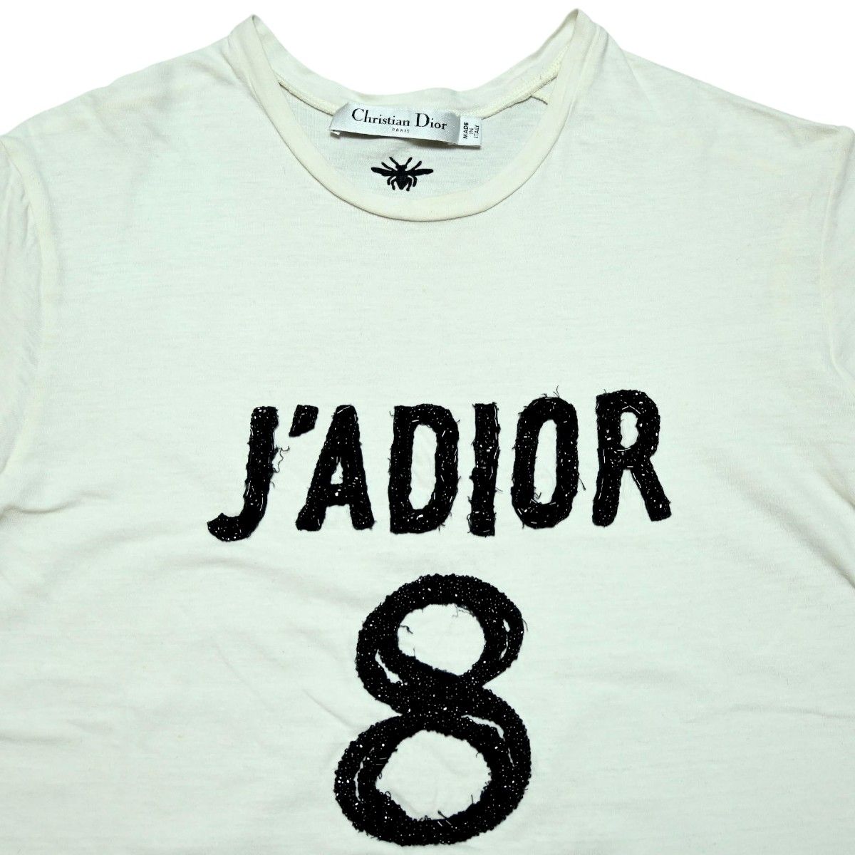 Christian Dior J ADIOR 8 クリスチャンディオール ジャディオール コットン 麻 ビーズ 半袖Tシャツ XS ホワイト ブラック T 2512-k 076