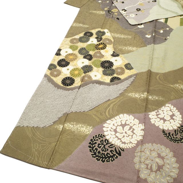 大喜百花訪問着 青柳謹製訪問着　トールサイズ花柄 茶色とベージュ裄丈68.5 青柳謹製 絞り桶染め訪問着「大喜百花」 − 訪問着｜美はよろこび 着物