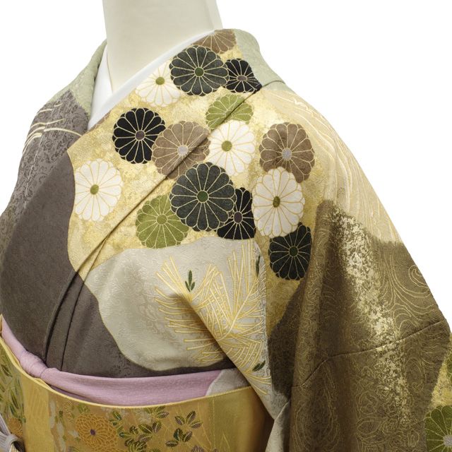 大喜百花訪問着 青柳謹製訪問着　トールサイズ花柄 茶色とベージュ裄丈68.5 新古品】 訪問着 着物 袷 フォーマル 正絹 十日町友禅 青柳 大喜百花