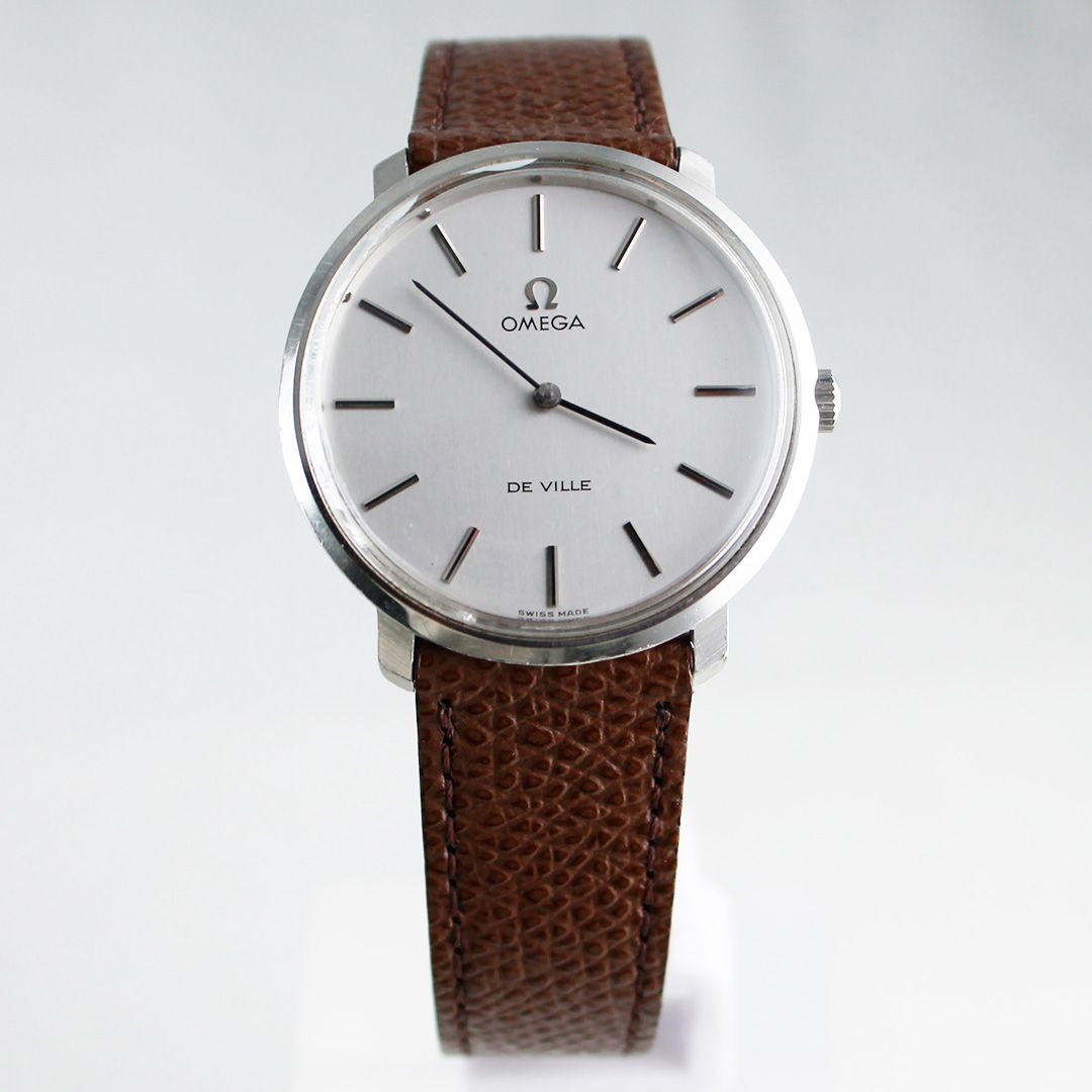 SA 128 OMEGA オメガ デビル DeVille 115.0001 手巻き シルバー文字盤 革ベルト メンズ 腕時計 薄型 ドレスウォッチ クラシック 時計 銀座サコム堂 期間 販売