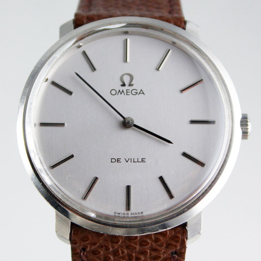  SA 128 OMEGA オメガ デビル DeVille 115.0001 手巻き シルバー文字盤 革ベルト メンズ 腕時計 薄型 ドレスウォッチ クラシック 時計 銀座サコム堂 期間 販売 手巻き時計 腕時計(アナログ)