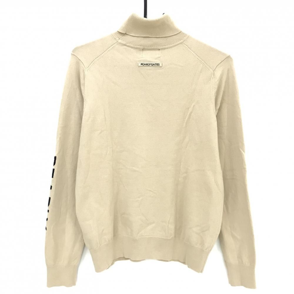 パーリーゲイツ タートルネックセーター ベージュ×黒 袖ロゴ ニット