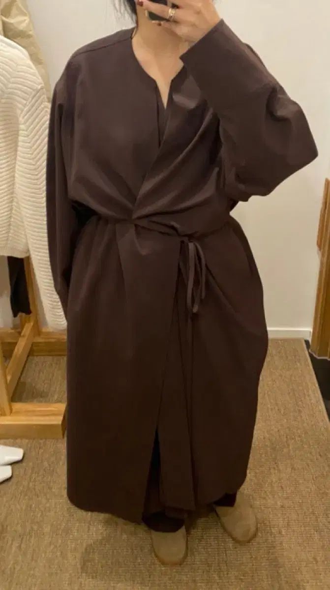 エートス strap shirt dress purple brown