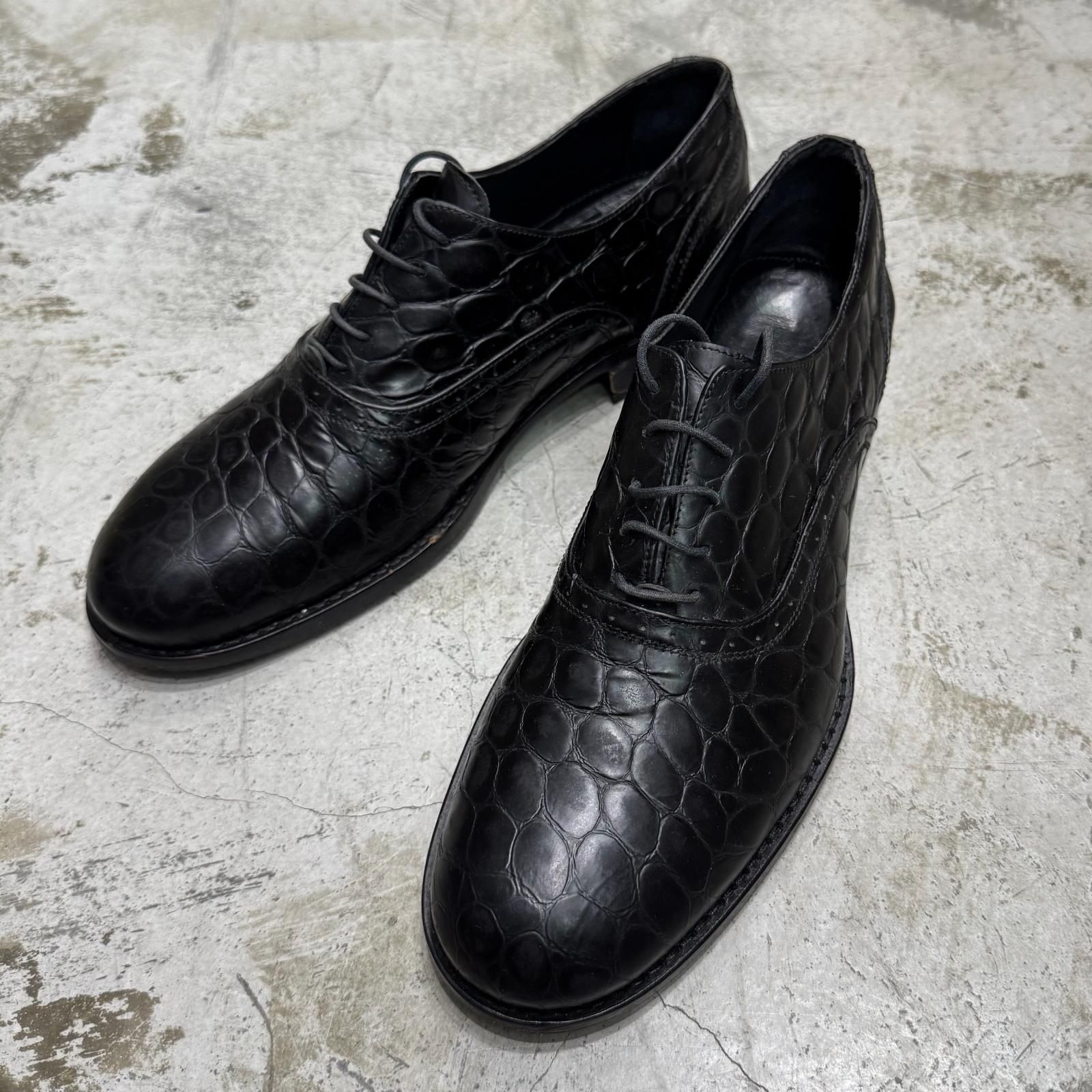 Emporio Armani クロコ レザー ドレスシューズ 革靴 エンポリオ アルマーニ ブラック 42 27 cm 4197 M