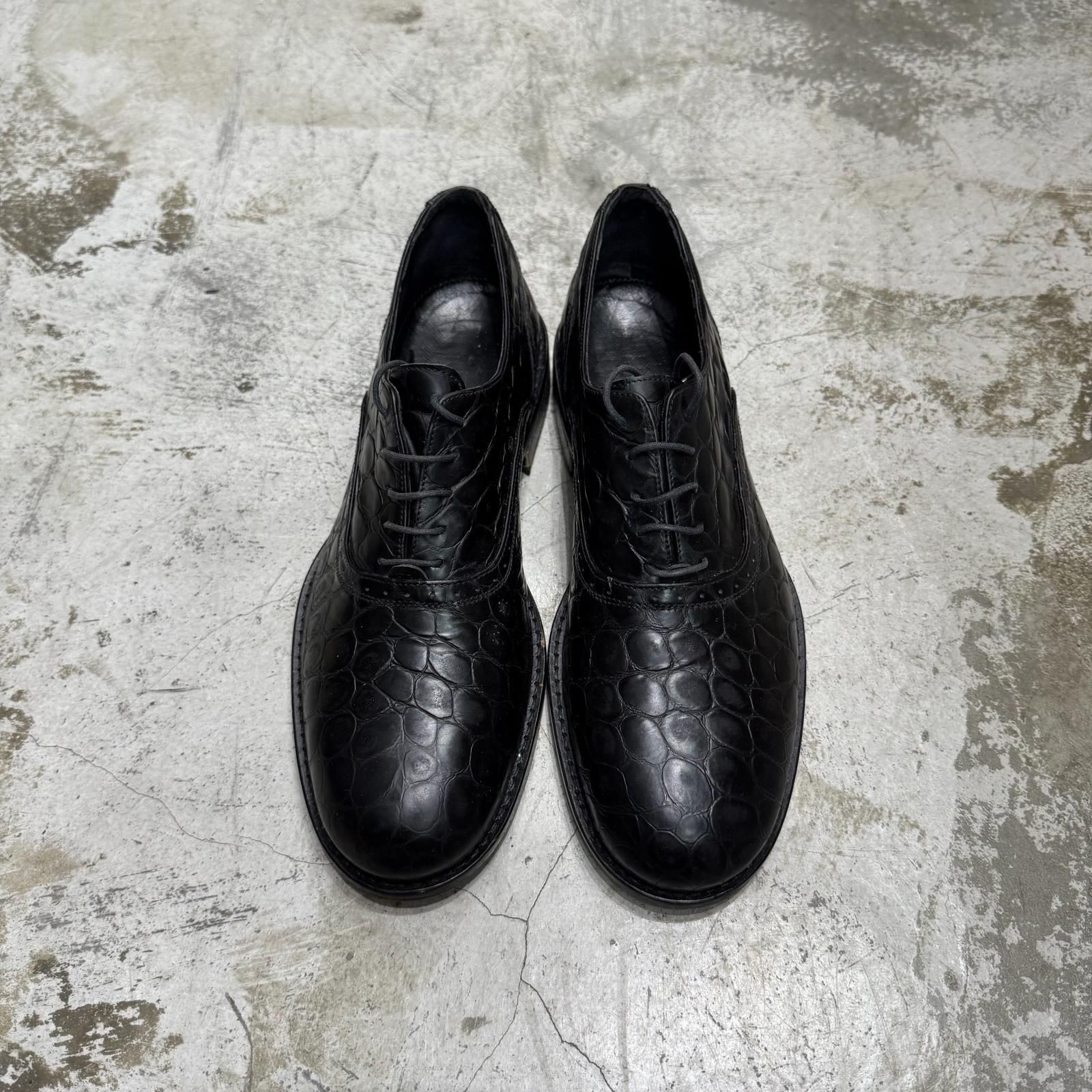 Emporio Armani クロコ レザー ドレスシューズ 革靴 エンポリオ アルマーニ ブラック 42 27 cm 4197 M