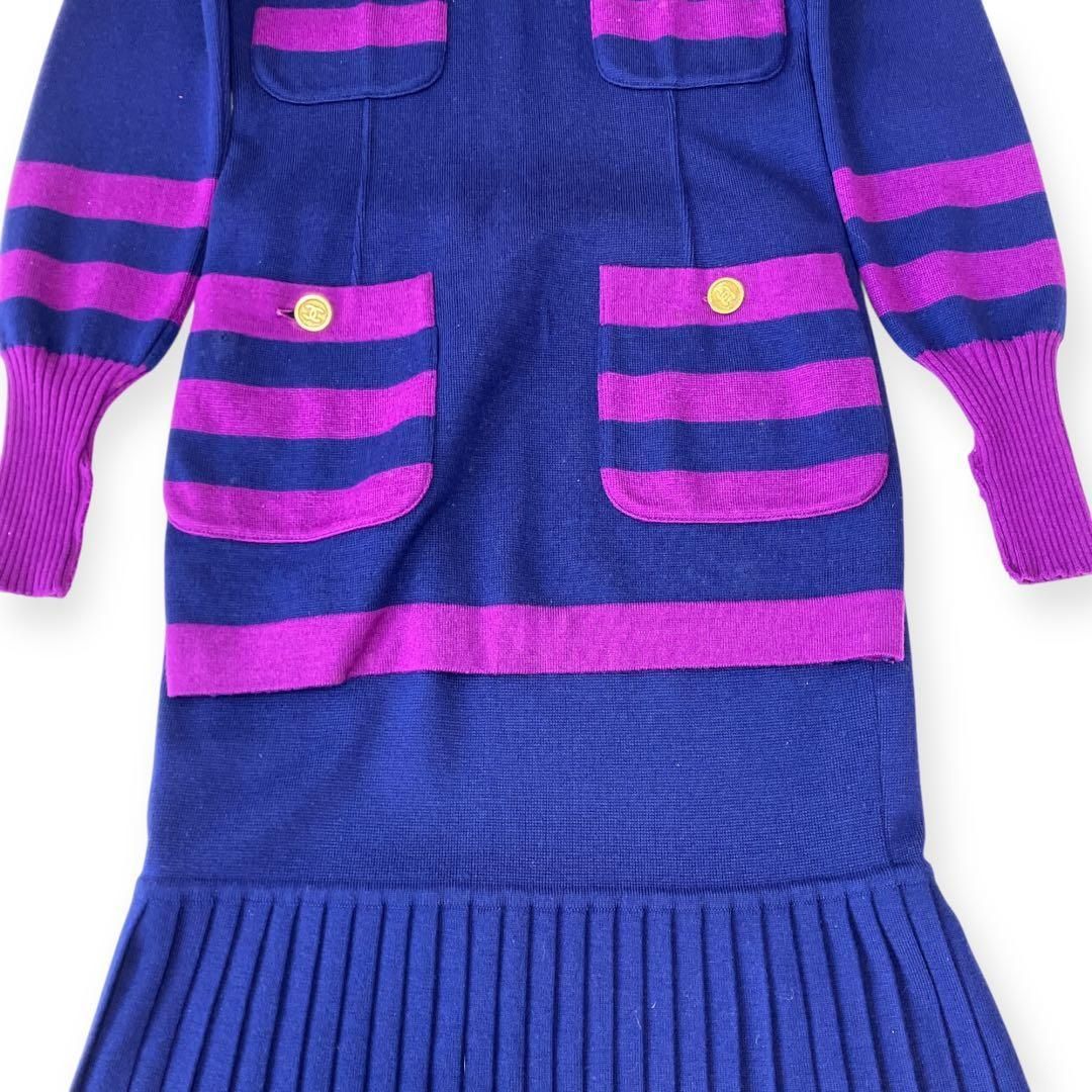 シャネル　プリーツスカート　フレア　リネン　ココマーク金ボタン　ヴィンテージ　黒 シャネル プリーツスカート フレア リネン ココマーク金ボタン