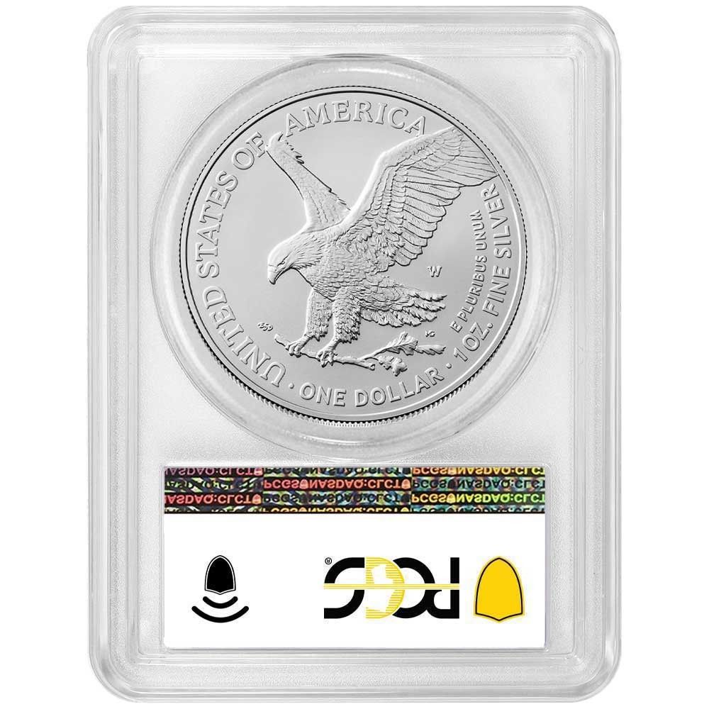 2025 W バーニッシュ仕上げ 1ドル アメリカン シルバー イーグル PCGS SP 70 AR フラッグラベル