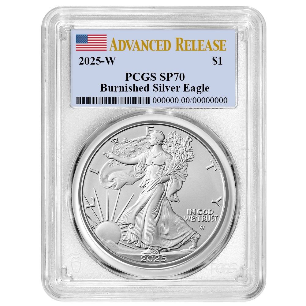 2025 W バーニッシュ仕上げ 1ドル アメリカン シルバー イーグル PCGS SP 70 AR フラッグラベル