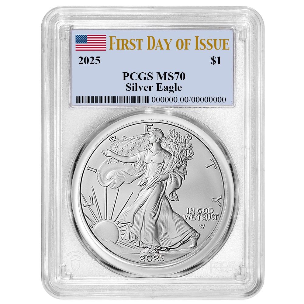 2025年 1ドル アメリカン シルバー イーグル PCGS MS70 FDOI 旗ラベル