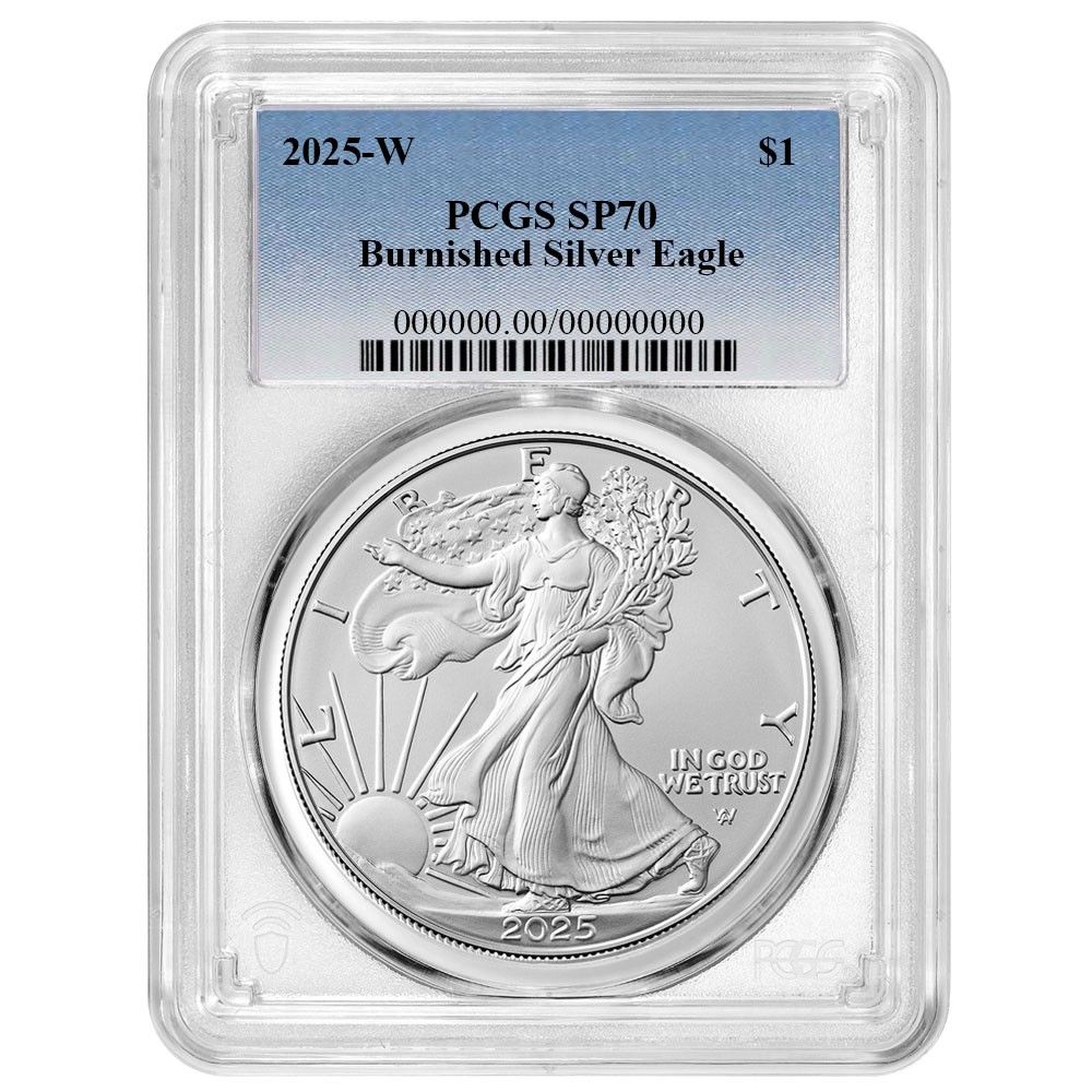 2025-W Burnished 1 American Silver Eagle PCGS SP 70 Blue Label