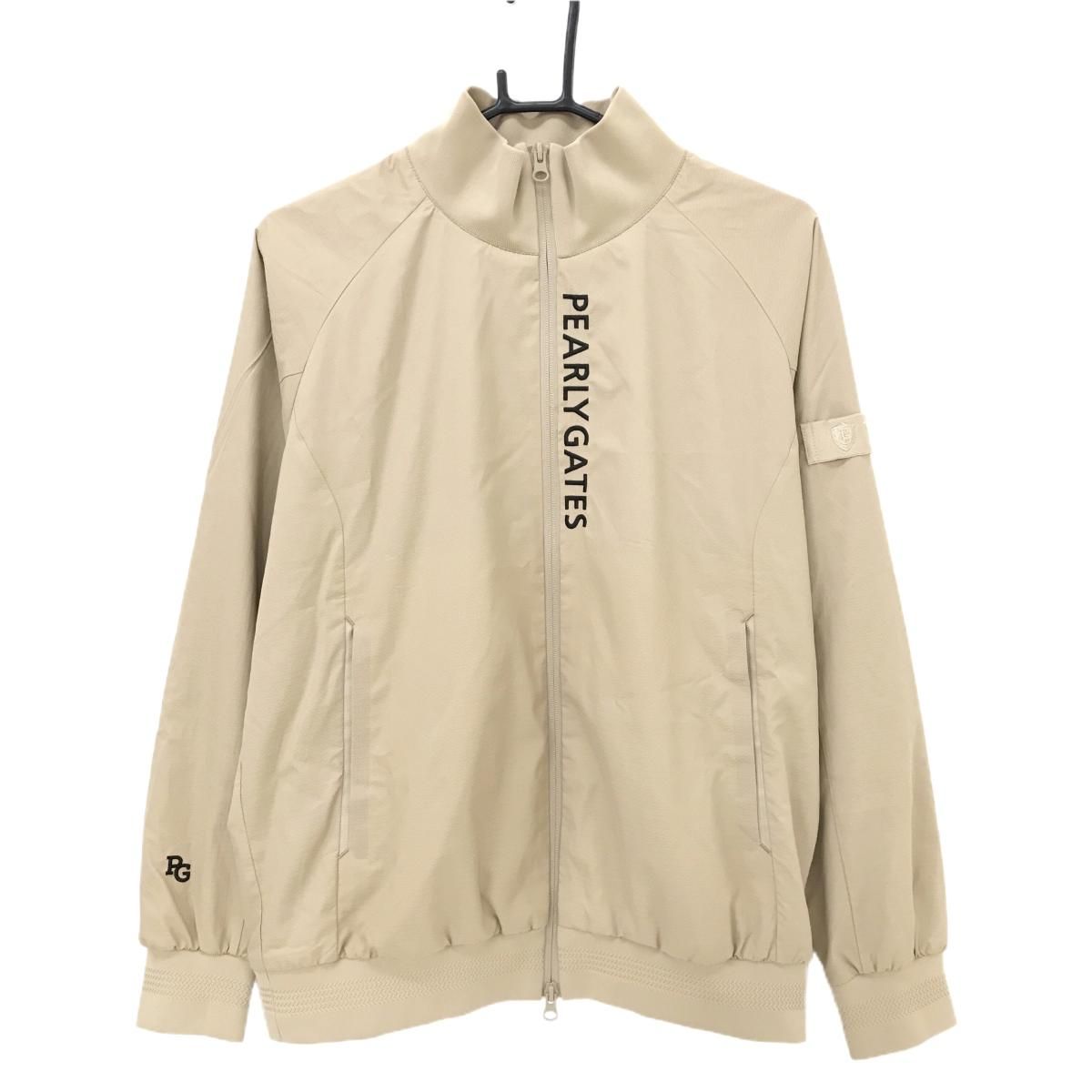 パーリーゲイツ ジャケットブルゾン ベージュ 地模様 蓄熱裏地 ロゴ刺しゅう レディース 2 L ゴルフウェア PEARLY GATES