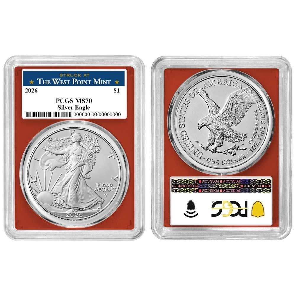 2026年 1ドル アメリカン シルバー イーグル セット PCGS MS 70 ウェストポイント ラベル レッド