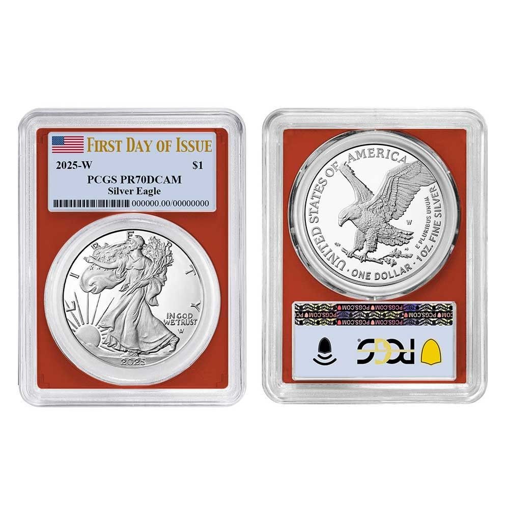 2025 W プルーフ 1 アメリカン シルバー イーグル セット PCGS FDOI 旗ラベル レッド
