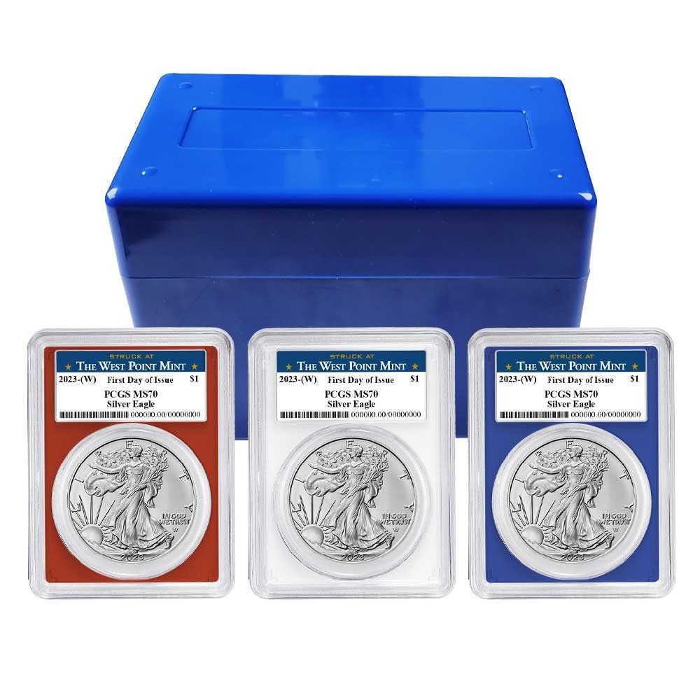 W 1ドル アメリカン シルバー イーグル セット PCGS MS 70 FDOI ウェストポイント ラベル レッド