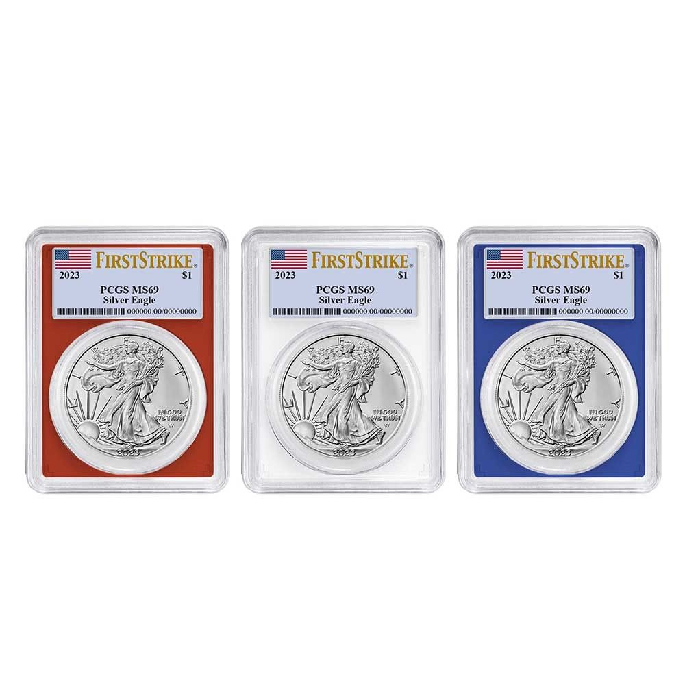 1ドル アメリカン シルバー イーグル セット PCGS MS 69 FS 旗ラベル 赤 白 青