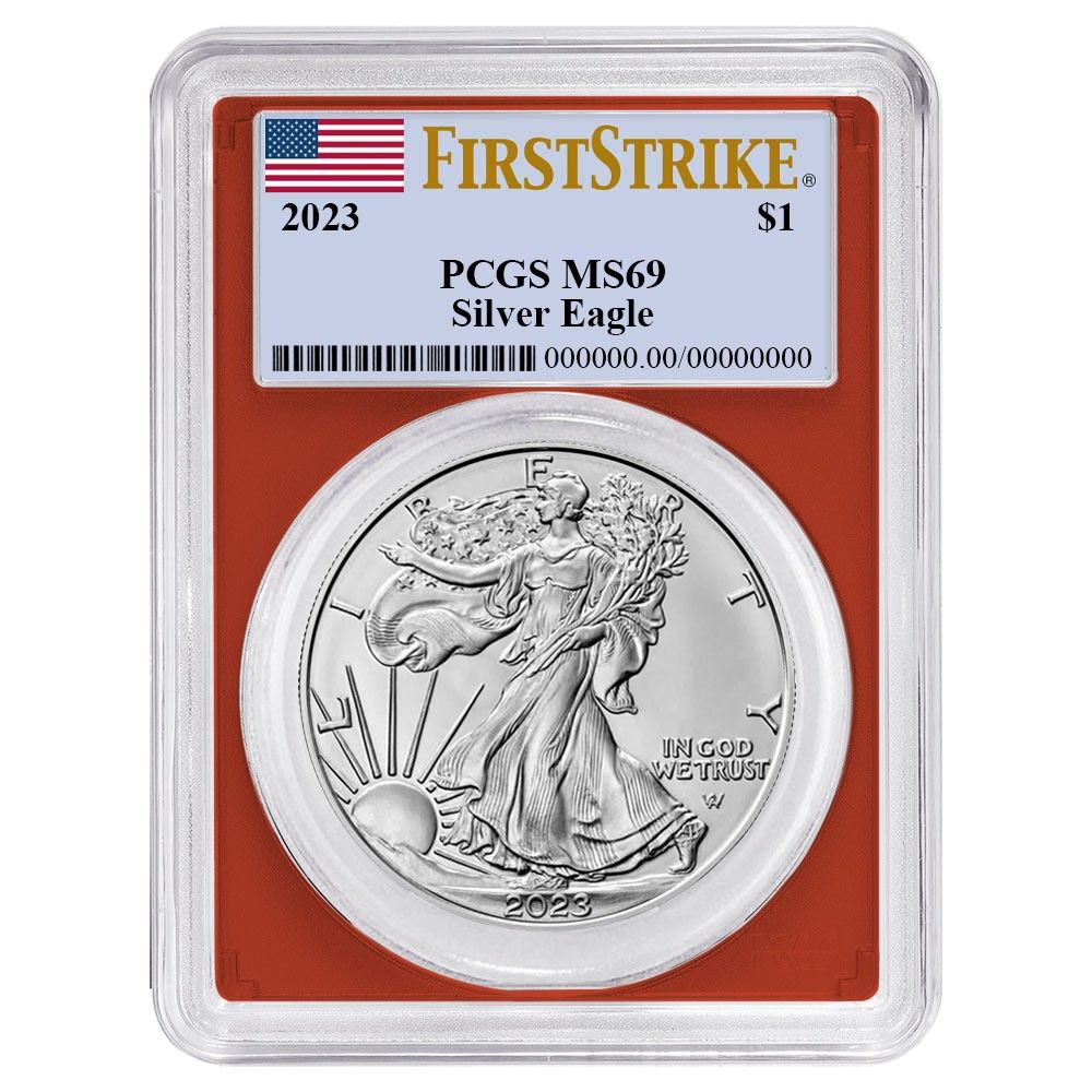 1ドル アメリカン シルバー イーグル セット PCGS MS 69 FS 旗ラベル 赤 白 青