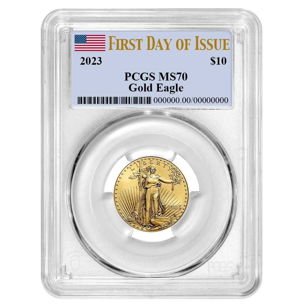 10ドル アメリカン ゴールド イーグル 1 4オンス PCGS MS 70 FDOI フラッグラベル