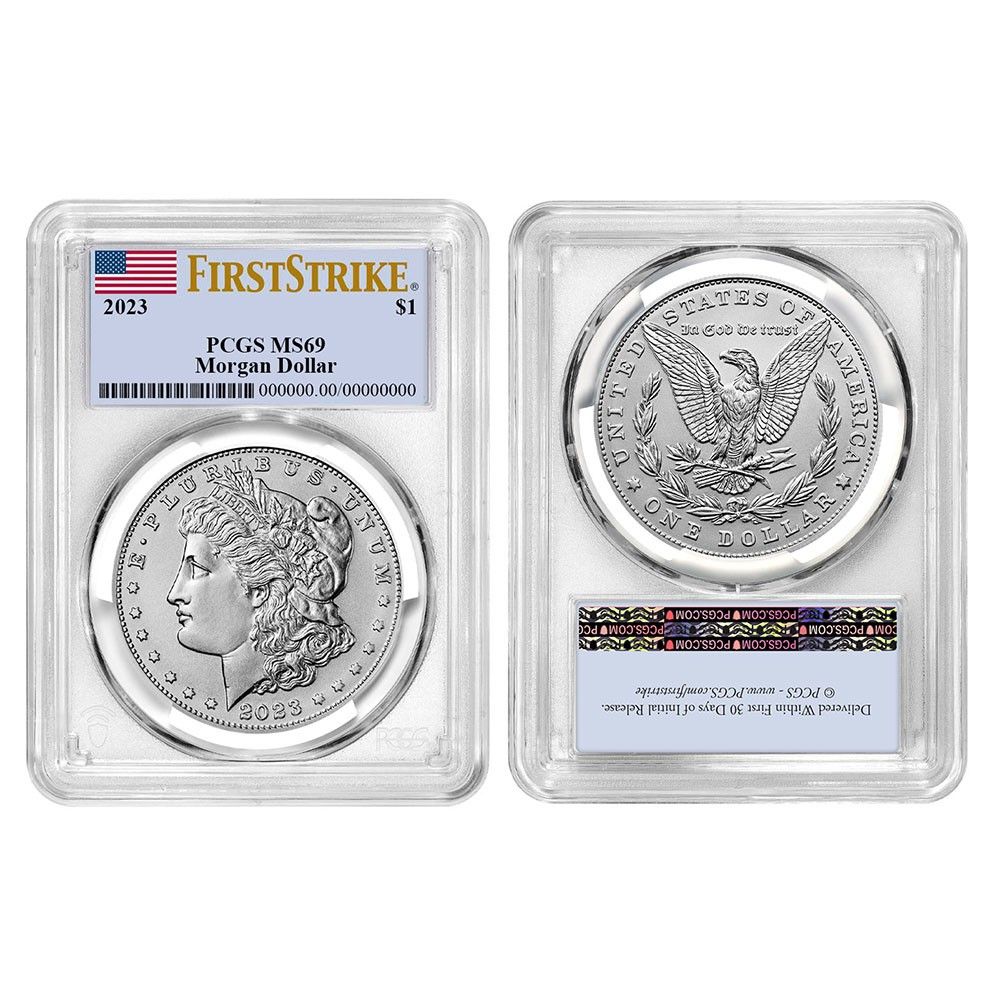 1ドル モルガン＆ピース銀貨 セット PCGS MS 69 FS フラッグラベル