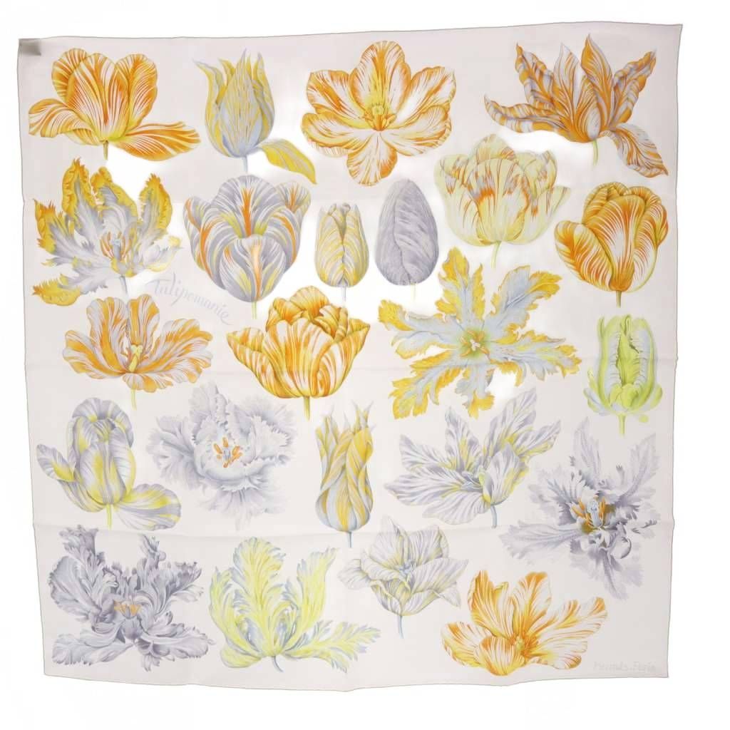 エルメス HERMES スカーフ カレ90 Tulipomanie チューリップマニア シルク ホワイト YO 13 OH