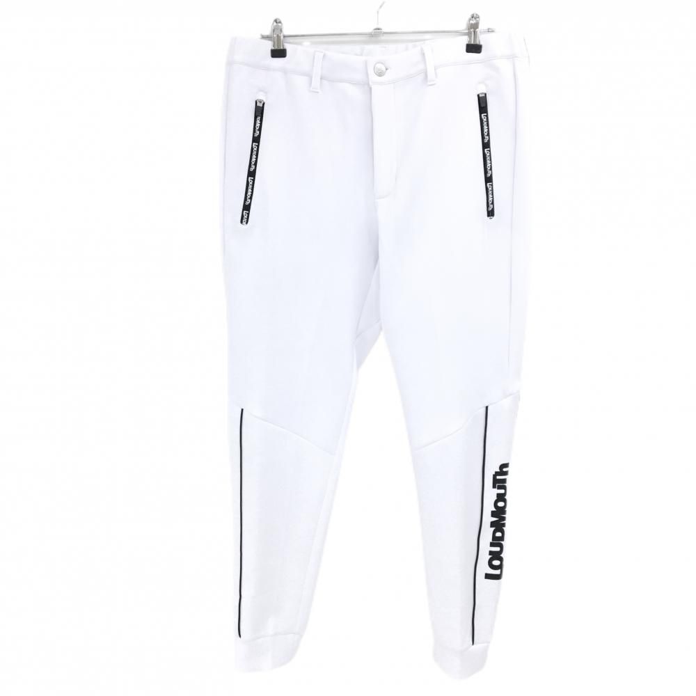 超 ラウドマウス ジョガーパンツ 白×黒 ロゴプリント ウエストゴム 調節紐 メンズ LL ゴルフウェア LOUDMOUTH