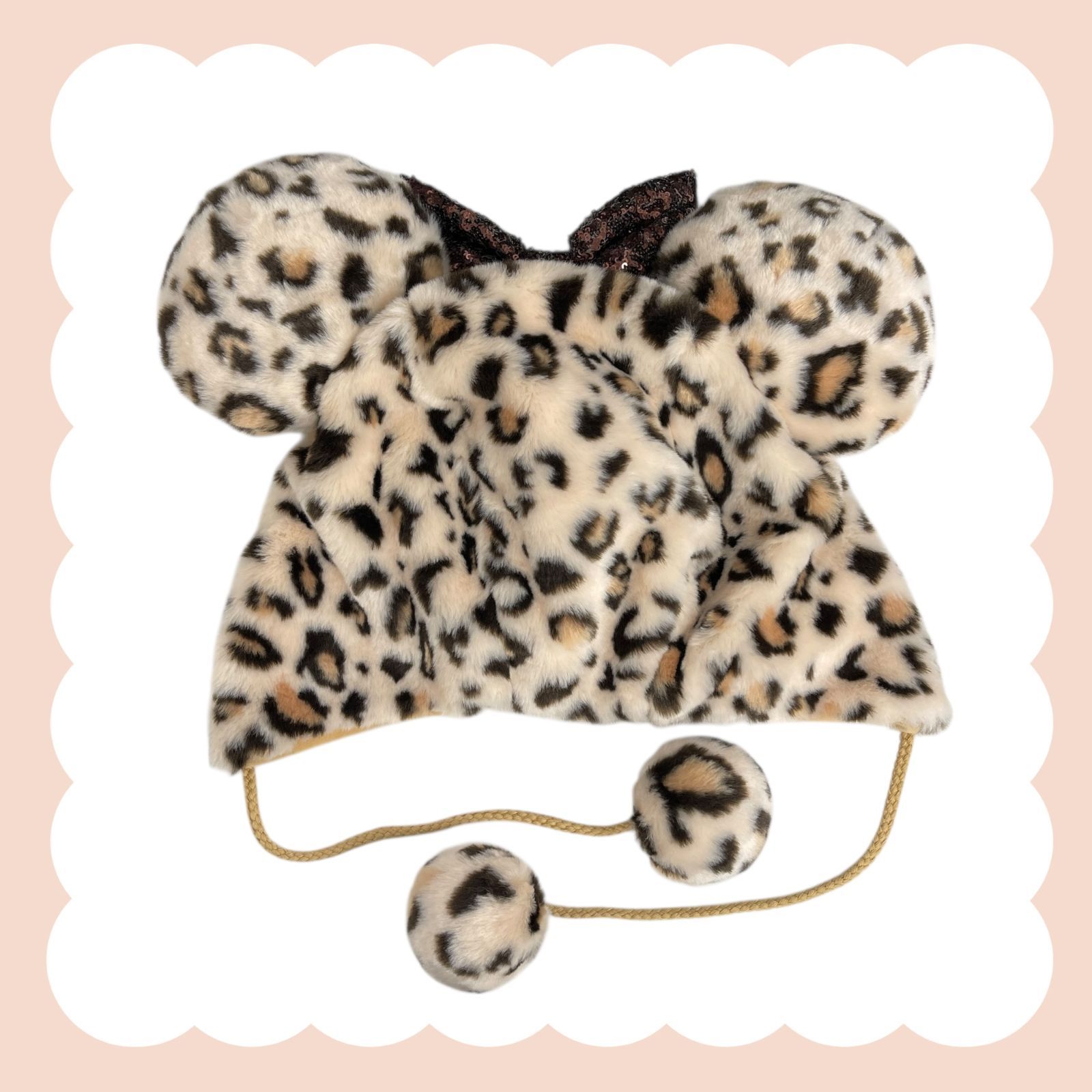 未使用 ディズニー ファンキャップ【ブラウン】ヒョウ柄 ミッキー