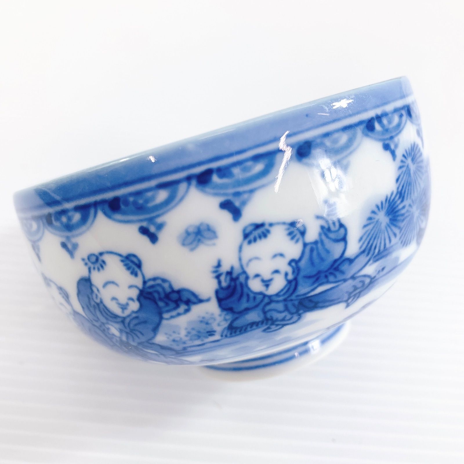 H-299 平戸屋 三川内焼 唐子絵 急須 蓋付き湯呑 5客セット 作家 平田雅