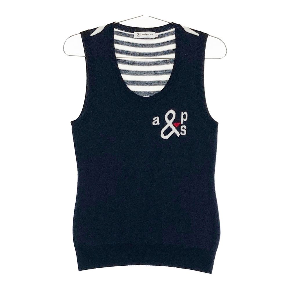 未使用品 アンパスィ ニットベスト M サイズ：M AND PER SE アンパスィ ウール混 ニットベスト ボーダー柄