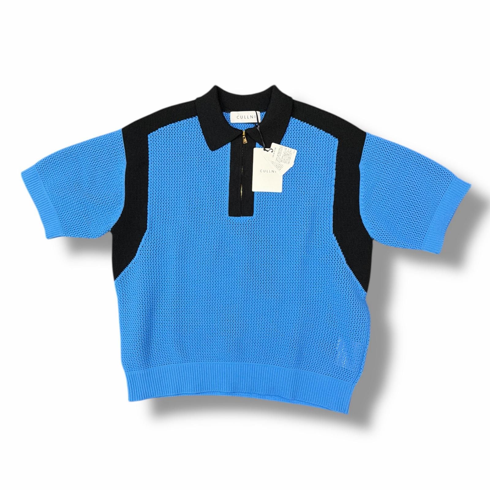 参考上代29700円 未使用 CULLNI 25SS Bi Color Mesh Knit Zip Up Polo