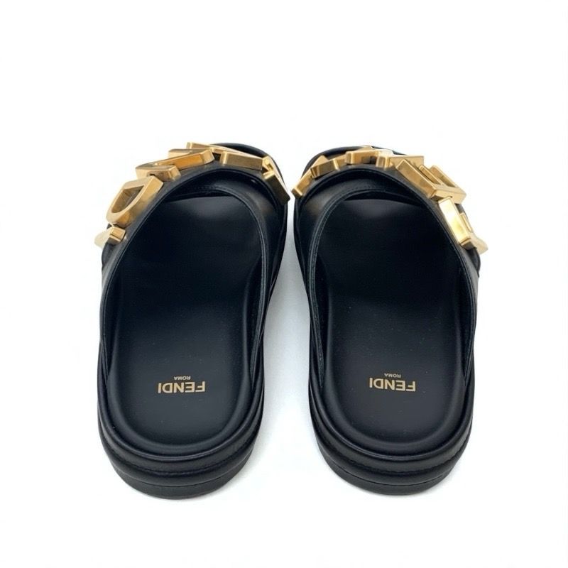 フェンディ FENDI サンダル 靴 シューズ レザー ブラック ゴールド