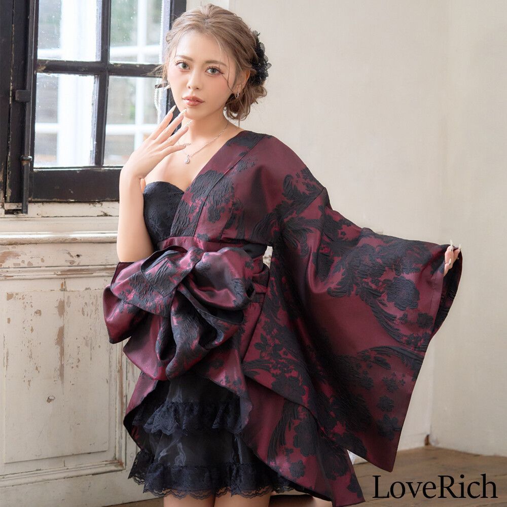 LoveRich ラブリッチ ライン 艶華ワンショルダー ミニ 花魁 着物 ドレス コスプレ イベント キャバドレス 1590