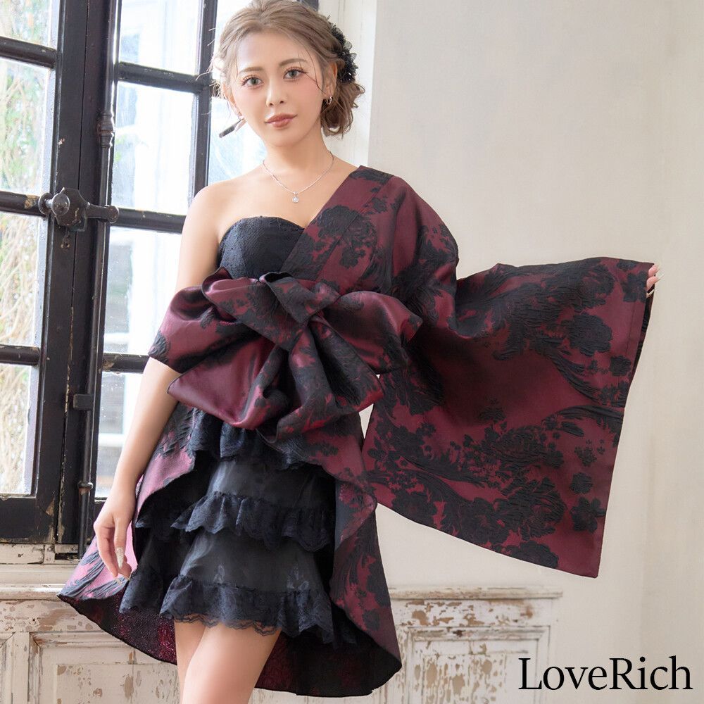 LoveRich ラブリッチ ライン 艶華ワンショルダー ミニ 花魁 着物 ドレス コスプレ イベント キャバドレス 1590