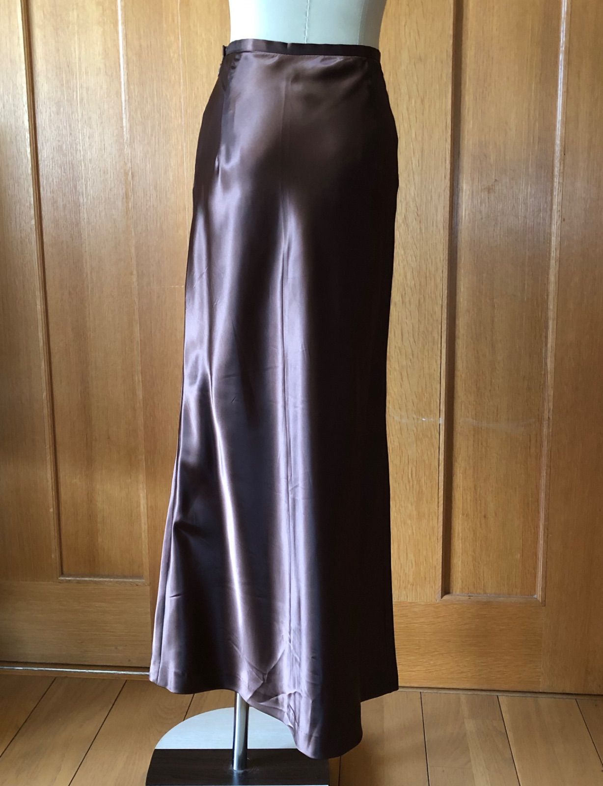 LAISSE PASSE レッセパッセ ロングスカート タイトスカート 茶色 ブラウン サテン調