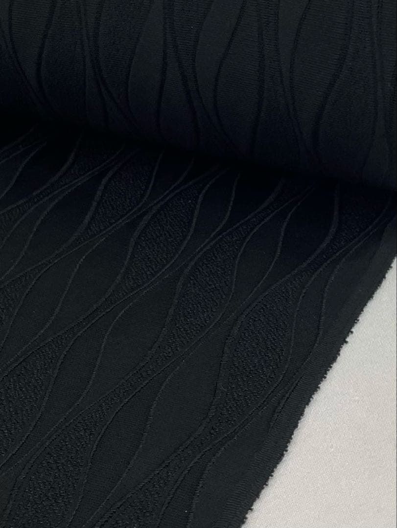 コート地 ふくれ織 紋意匠 憲法染 堅牢染 神路黒 正絹 反物 T9189